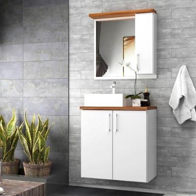 Gabinete Para Banheiro Com Cuba E Espelheira 60cm Mdf Freijo Paris - On Móveis