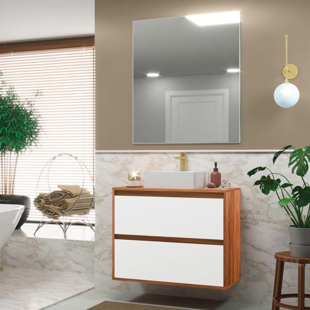 Gabinete Para Banheiro Com Cuba E Espelheira 80cm Mdf Freijo Dubai - On Móveis - 1