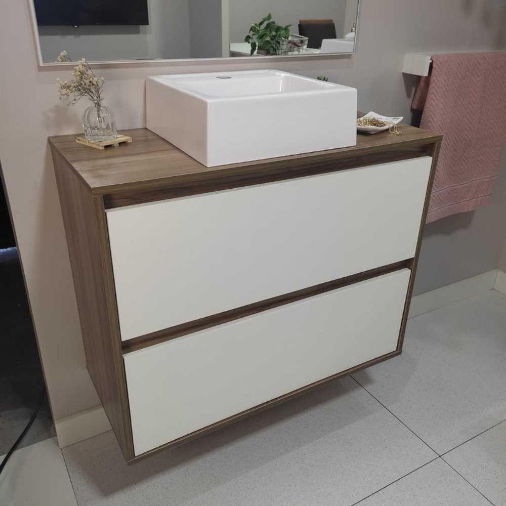 Gabinete Para Banheiro Com Cuba E Espelheira 80cm Mdf Freijo Dubai - On Móveis - 4