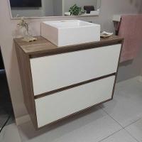Gabinete Para Banheiro Com Cuba E Espelheira 80cm Mdf Freijo Dubai - On Móveis