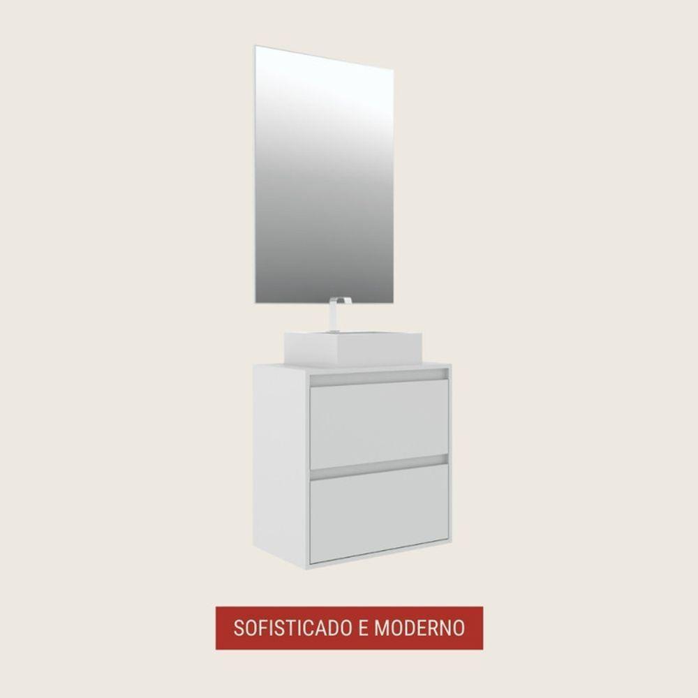 Gabinete Para Banheiro Com Cuba E Espelheira 60cm Mdf Branco Dubai - On Móveis - 5