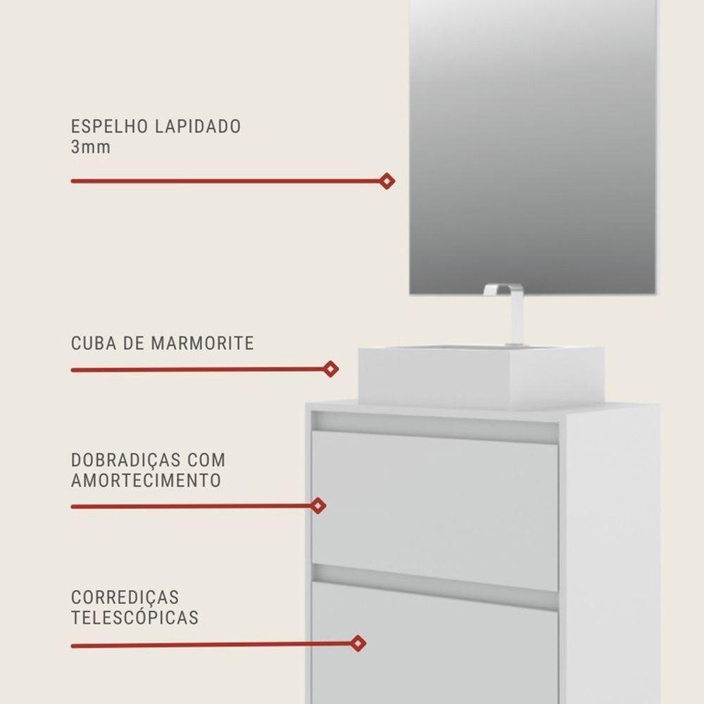 Gabinete Para Banheiro Com Cuba E Espelheira 60cm Mdf Branco Dubai - On Móveis - 7