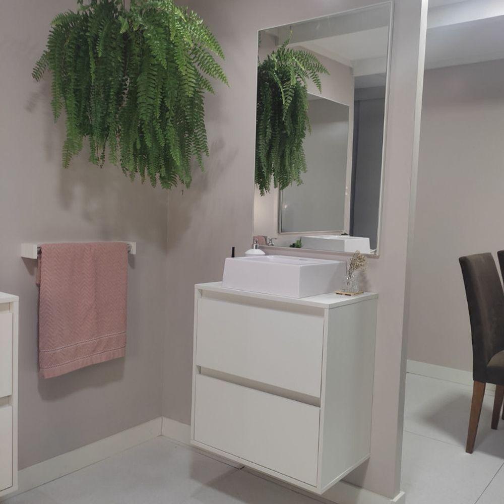 Gabinete Para Banheiro Com Cuba E Espelheira 60cm Mdf Branco Dubai - On Móveis - 9