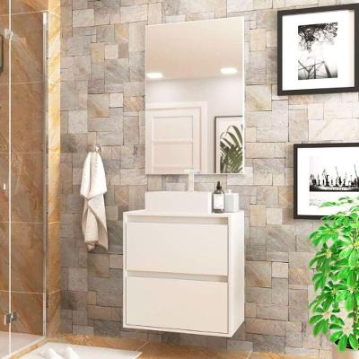Gabinete Para Banheiro Com Cuba E Espelheira 60cm Mdf Branco Dubai - On Móveis