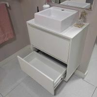 Gabinete Para Banheiro Com Cuba E Espelheira 60cm Mdf Branco Dubai - On Móveis
