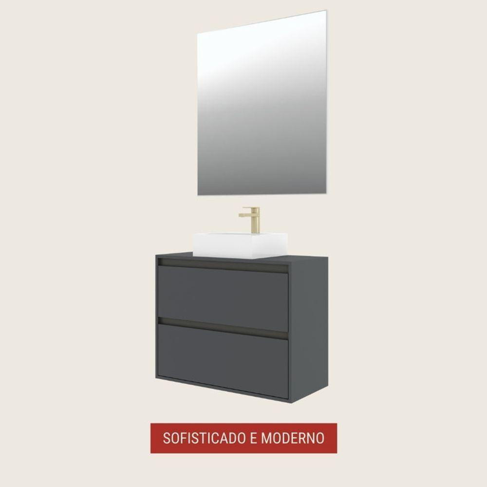 Gabinete Para Banheiro Com Cuba E Espelheira 80cm Mdf Grafite Dubai - On Móveis - 2