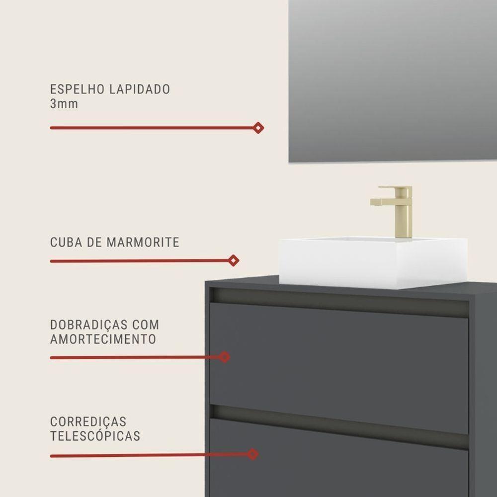 Gabinete Para Banheiro Com Cuba E Espelheira 80cm Mdf Grafite Dubai - On Móveis - 4