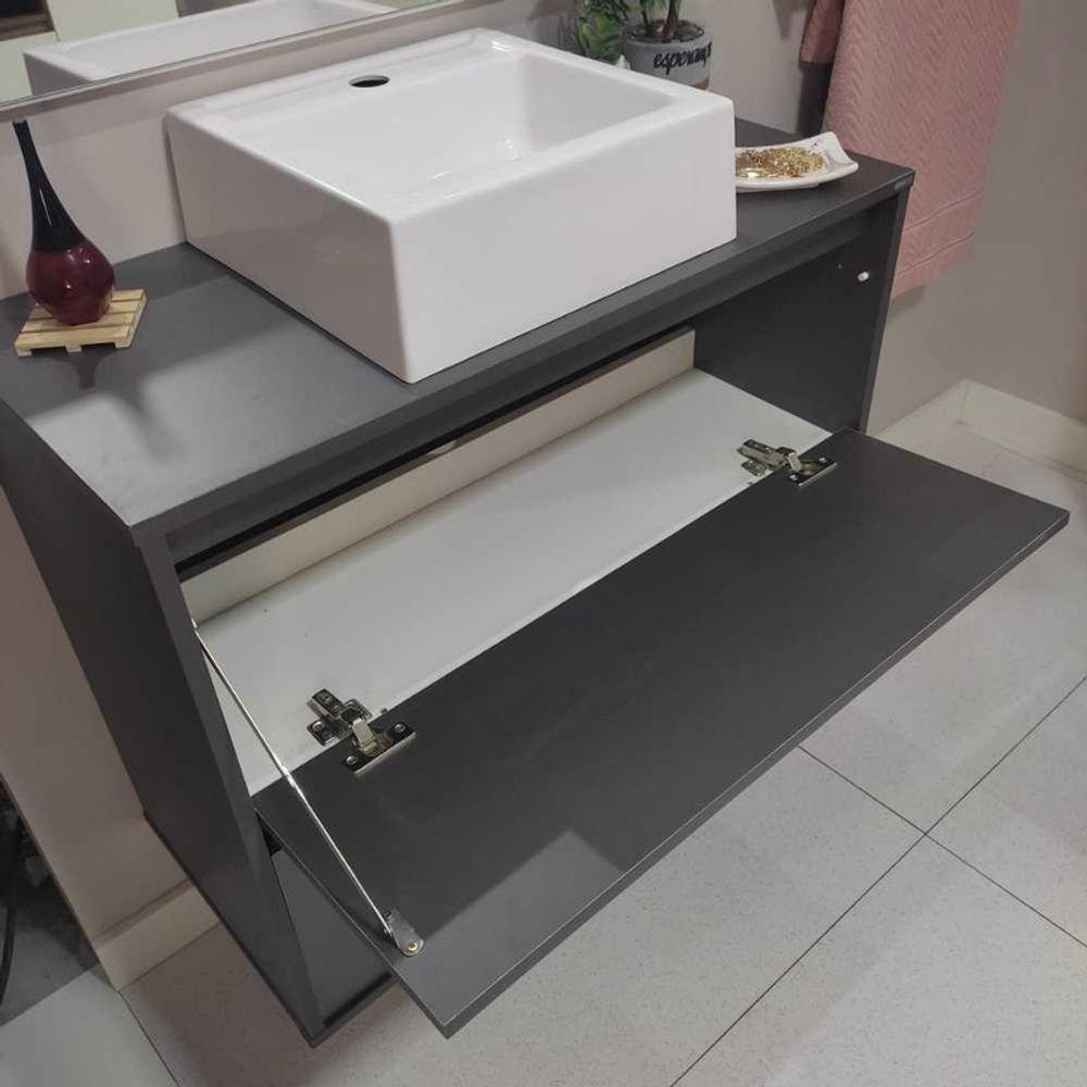 Gabinete Para Banheiro Com Cuba E Espelheira 80cm Mdf Grafite Dubai - On Móveis - 10