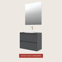 Gabinete Para Banheiro Com Cuba E Espelheira 80cm Mdf Grafite Dubai - On Móveis - 2
