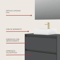 Gabinete Para Banheiro Com Cuba E Espelheira 80cm Mdf Grafite Dubai - On Móveis