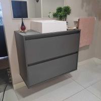 Gabinete Para Banheiro Com Cuba E Espelheira 80cm Mdf Grafite Dubai - On Móveis - 8