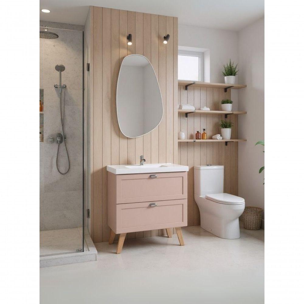 Gabinete Para Banheiro Com Cuba E Espelho Organico 80cm Retro Mdf Rosa Milano - On Móveis - 1