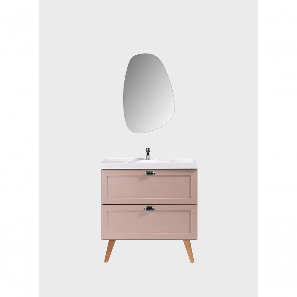 Gabinete Para Banheiro Com Cuba E Espelho Organico 80cm Retro Mdf Rosa Milano - On Móveis - 4