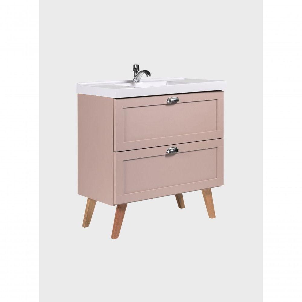 Gabinete Para Banheiro Com Cuba E Espelho Organico 80cm Retro Mdf Rosa Milano - On Móveis - 7
