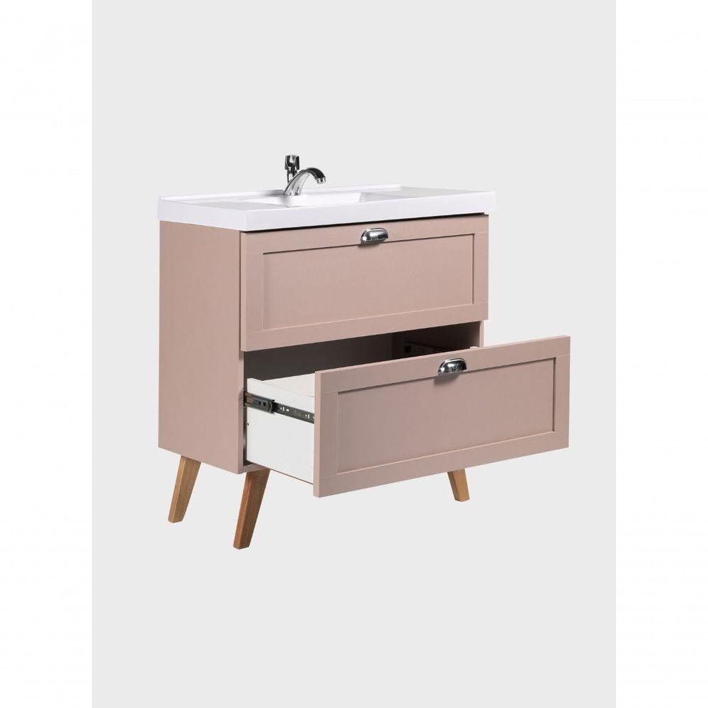 Gabinete Para Banheiro Com Cuba E Espelho Organico 80cm Retro Mdf Rosa Milano - On Móveis - 9