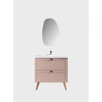 Gabinete Para Banheiro Com Cuba E Espelho Organico 80cm Retro Mdf Rosa Milano - On Móveis