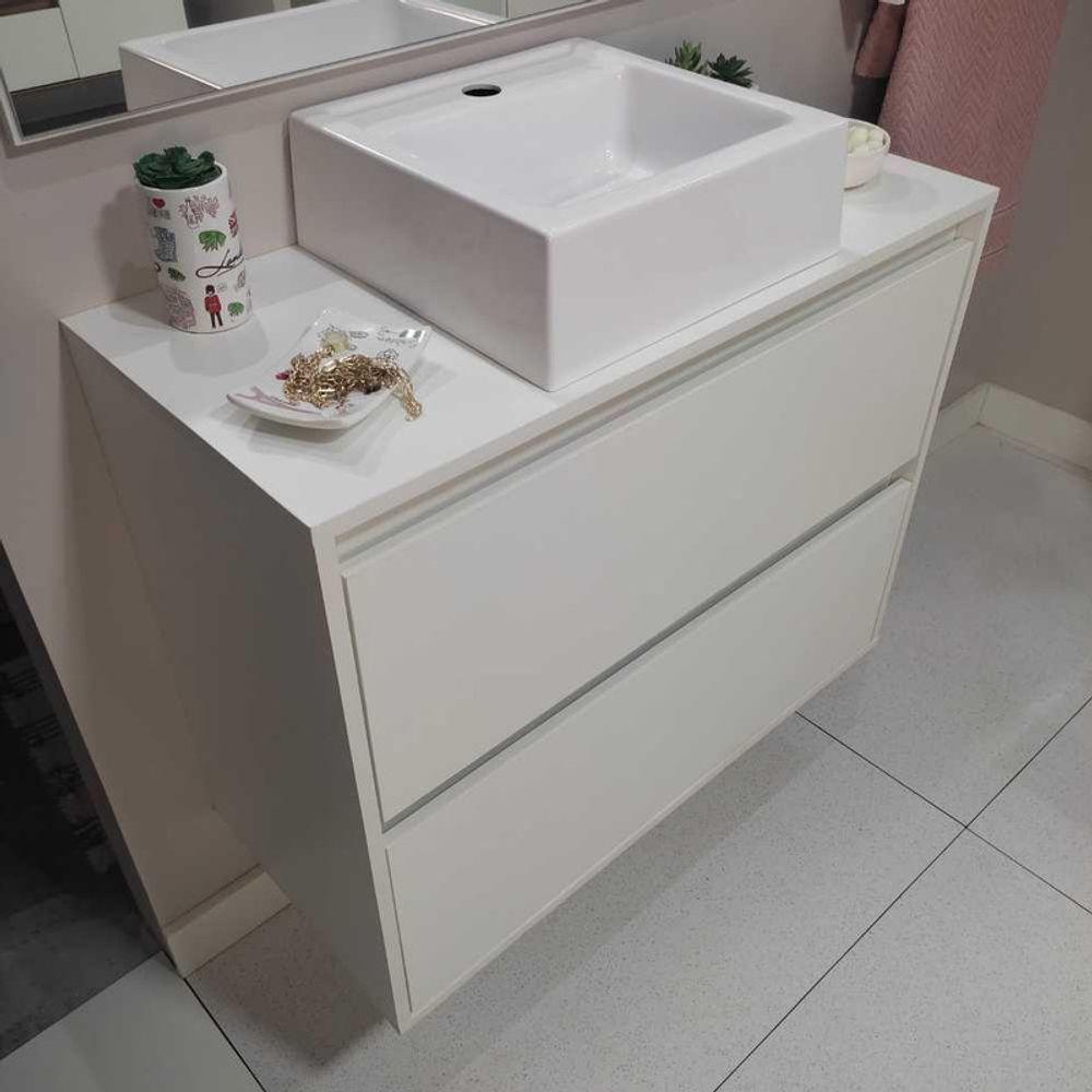 Gabinete Para Banheiro Com Cuba E Espelheira 80cm Mdf Branco Dubai - On Móveis - 2
