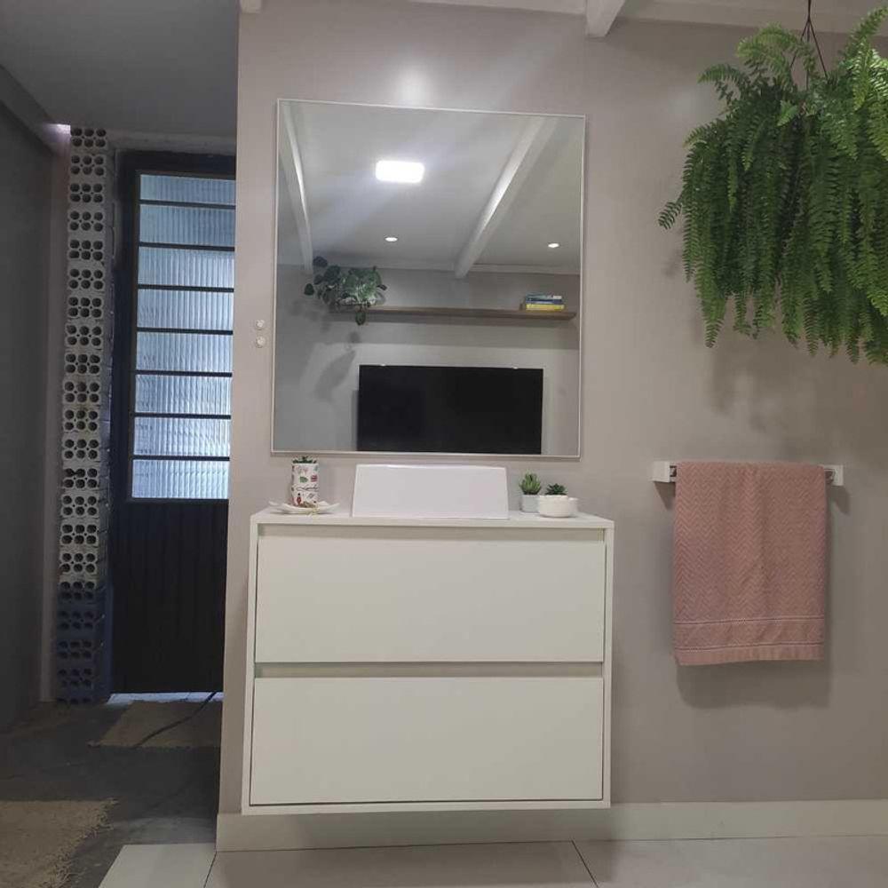 Gabinete Para Banheiro Com Cuba E Espelheira 80cm Mdf Branco Dubai - On Móveis - 8