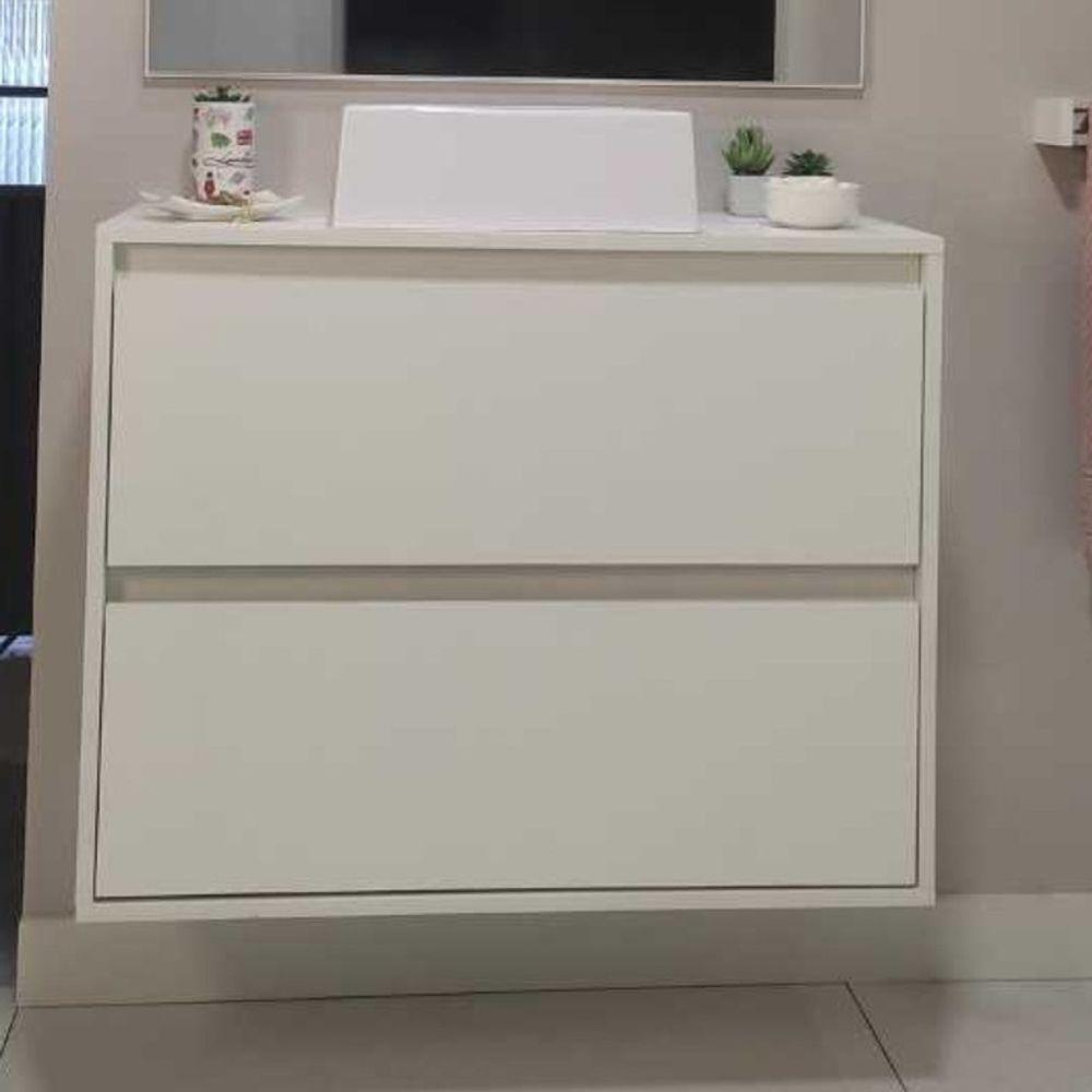 Gabinete Para Banheiro Com Cuba E Espelheira 80cm Mdf Branco Dubai - On Móveis - 9