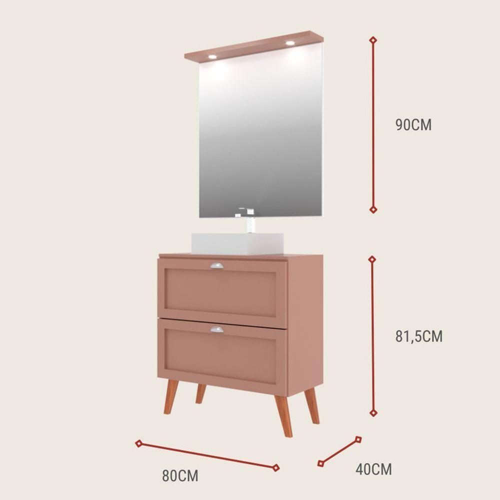 Gabinete Para Banheiro Com Tampo Cuba E Espelheira Organica 80cm Retro Mdf Rosa Milano - On Móveis - 3
