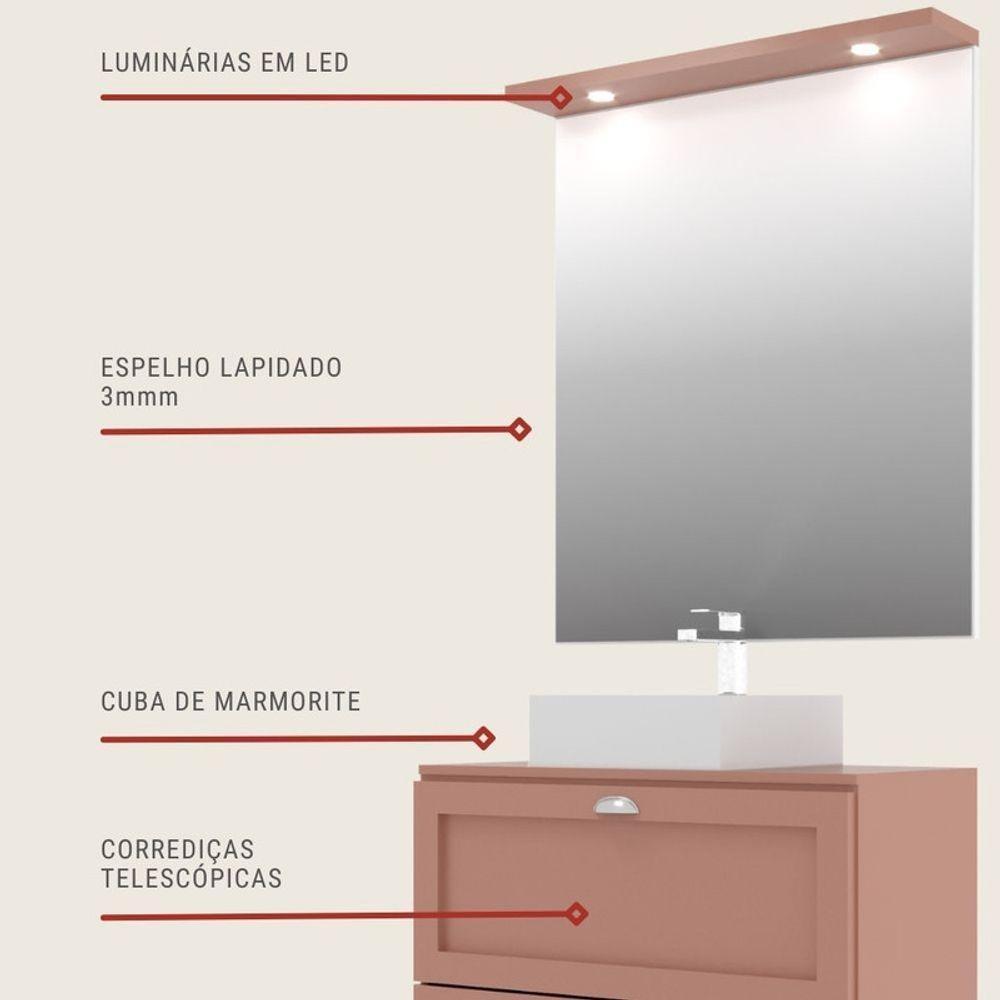 Gabinete Para Banheiro Com Tampo Cuba E Espelheira Organica 80cm Retro Mdf Rosa Milano - On Móveis - 4