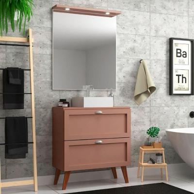 Gabinete Para Banheiro Com Tampo Cuba E Espelheira Organica 80cm Retro Mdf Rosa Milano - On Móveis