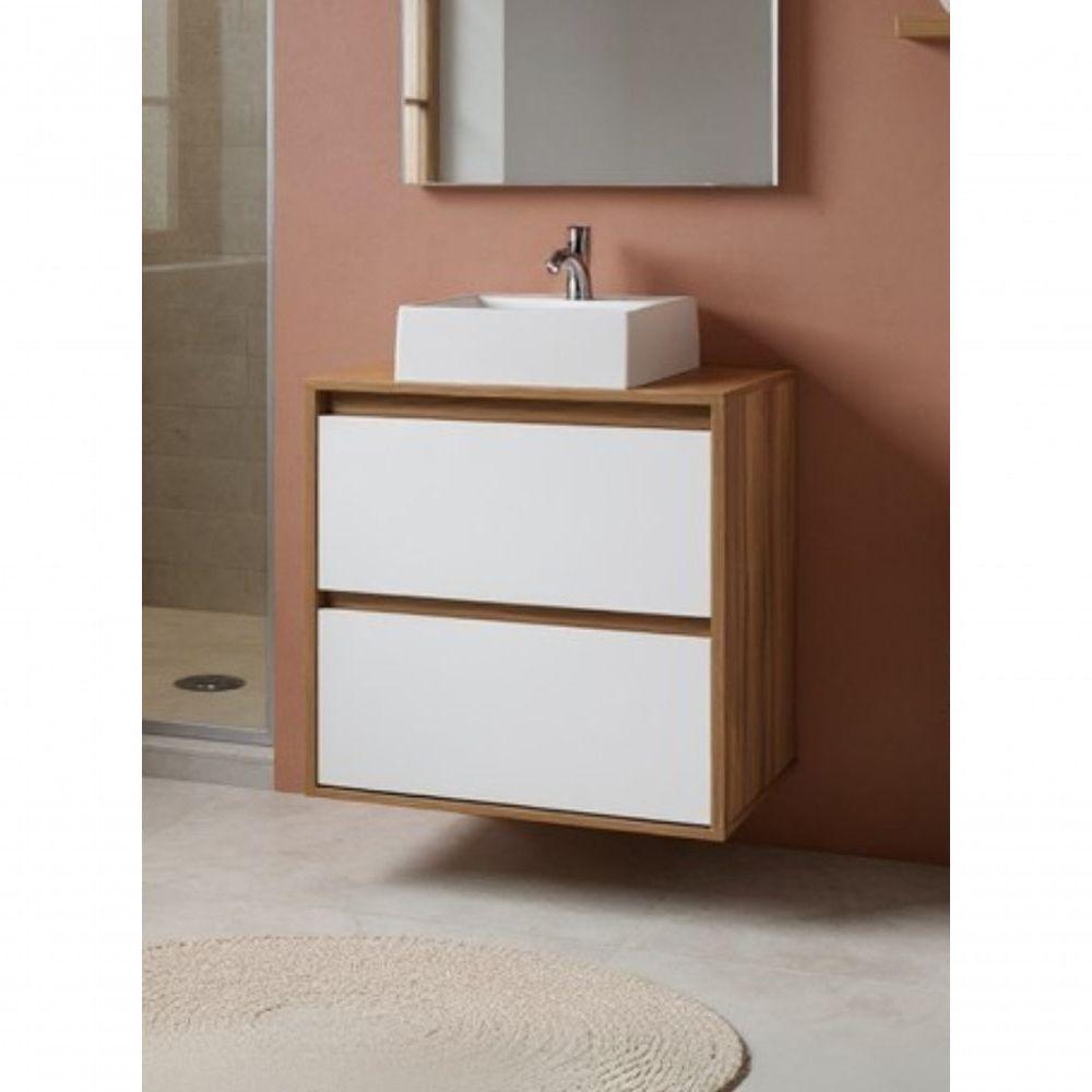 Gabinete Para Banheiro Com Cuba E Armario 60cm Mdf Freijo Com Branco Dubai - On Móveis - 6