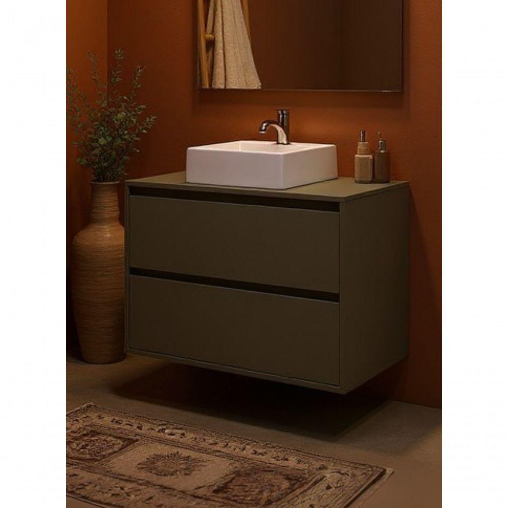 Gabinete Para Banheiro Com Cuba E Espelheira 80cm Mdf Verde Dubai - On Móveis - 6