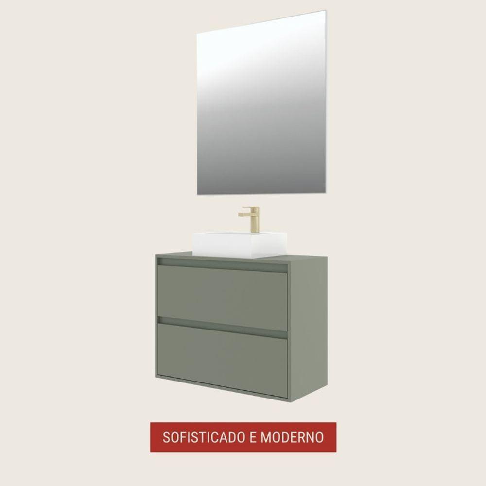 Gabinete Para Banheiro Com Cuba E Espelheira 80cm Mdf Verde Dubai - On Móveis - 10