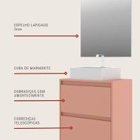 Gabinete Para Banheiro Com Cuba E Espelheira 60cm Mdf Rosa Dubai - On Móveis