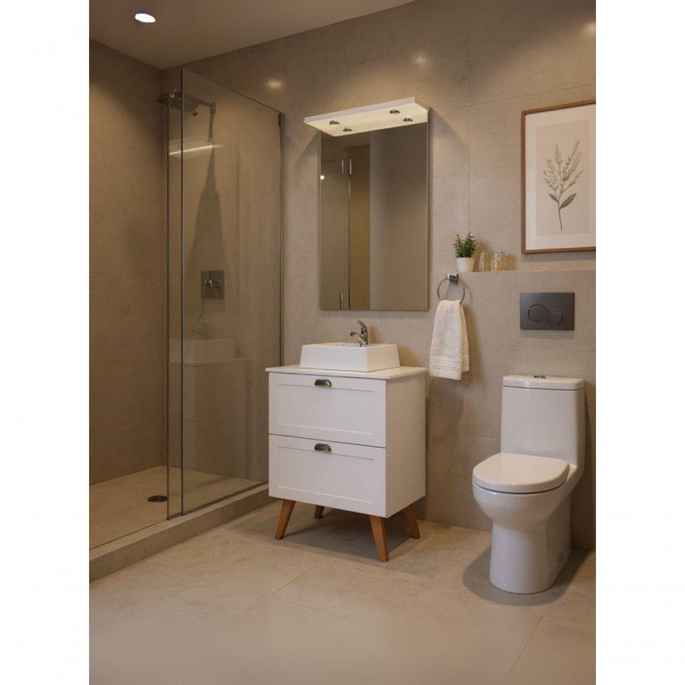 Gabinete Para Banheiro Com Tampo Cuba E Espelheira 60cm Retro Mdf Branco Milano - On Móveis - 8