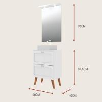 Gabinete Para Banheiro Com Tampo Cuba E Espelheira 60cm Retro Mdf Branco Milano - On Móveis