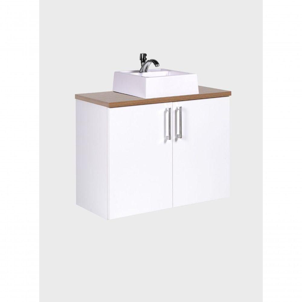 Gabinete Para Banheiro Com Cuba E Espelho Organico 80cm Mdf Freijo Com Branco Paris - On Móveis - 7