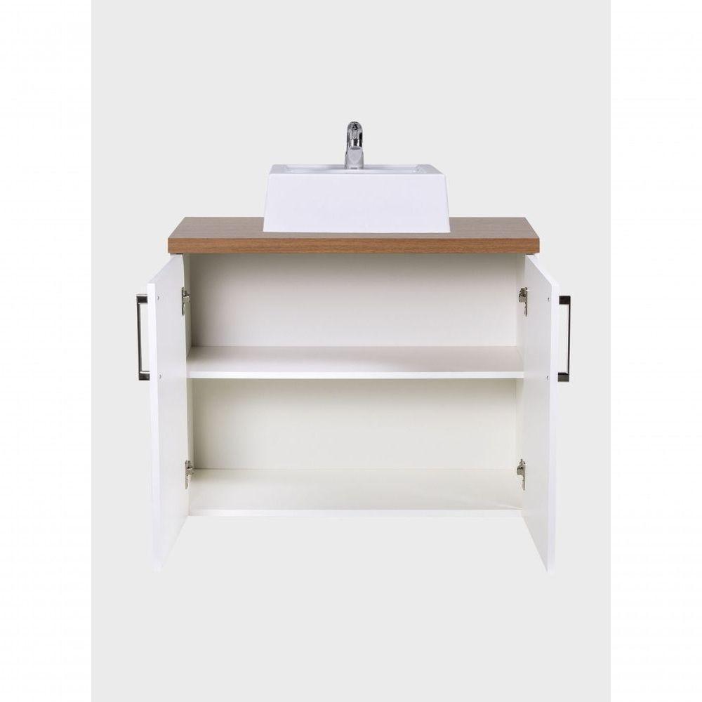 Gabinete Para Banheiro Com Cuba E Espelho Organico 80cm Mdf Freijo Com Branco Paris - On Móveis - 9