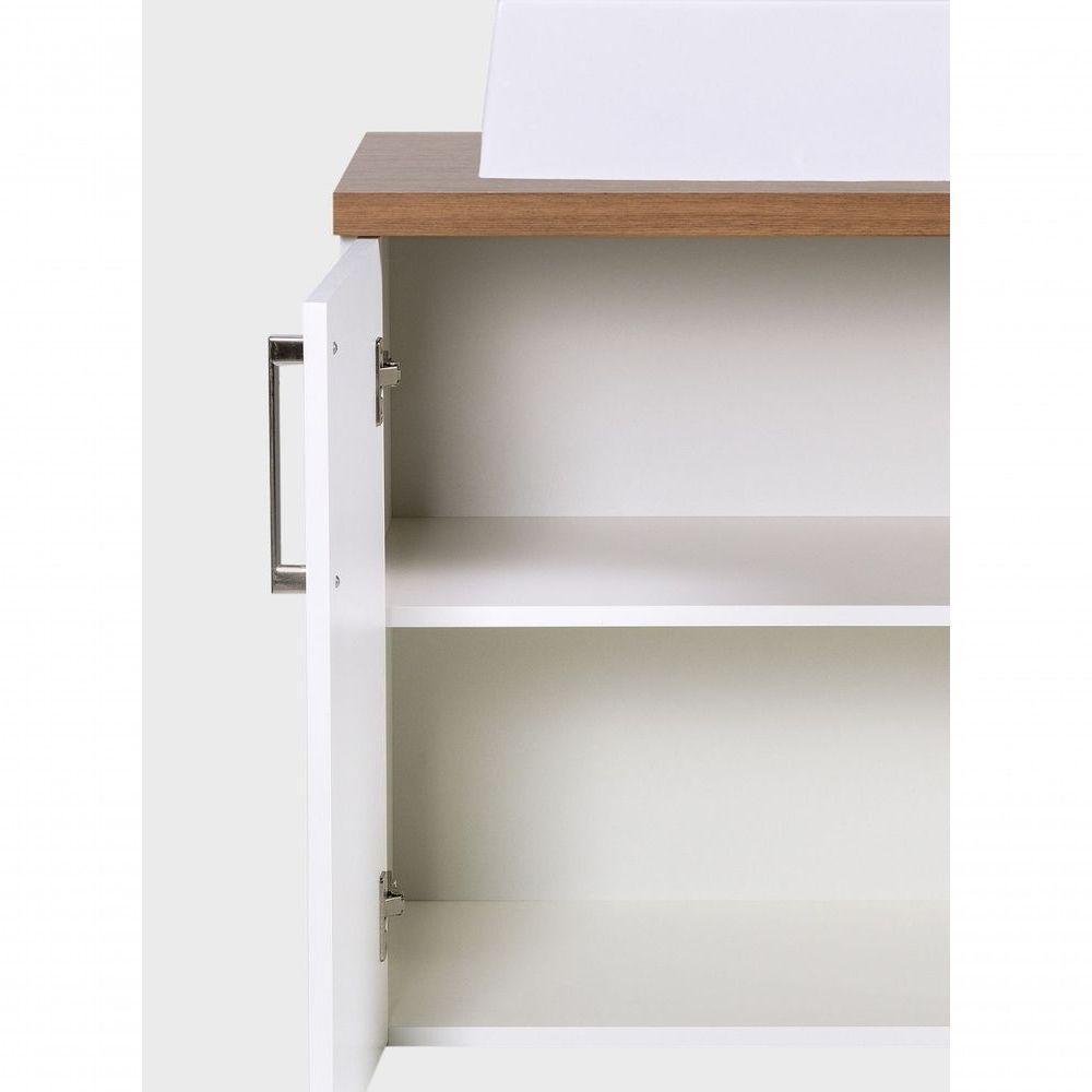 Gabinete Para Banheiro Com Cuba E Espelho Organico 80cm Mdf Freijo Com Branco Paris - On Móveis - 10