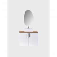 Gabinete Para Banheiro Com Cuba E Espelho Organico 80cm Mdf Freijo Com Branco Paris - On Móveis