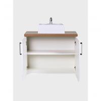 Gabinete Para Banheiro Com Cuba E Espelho Organico 80cm Mdf Freijo Com Branco Paris - On Móveis - 9