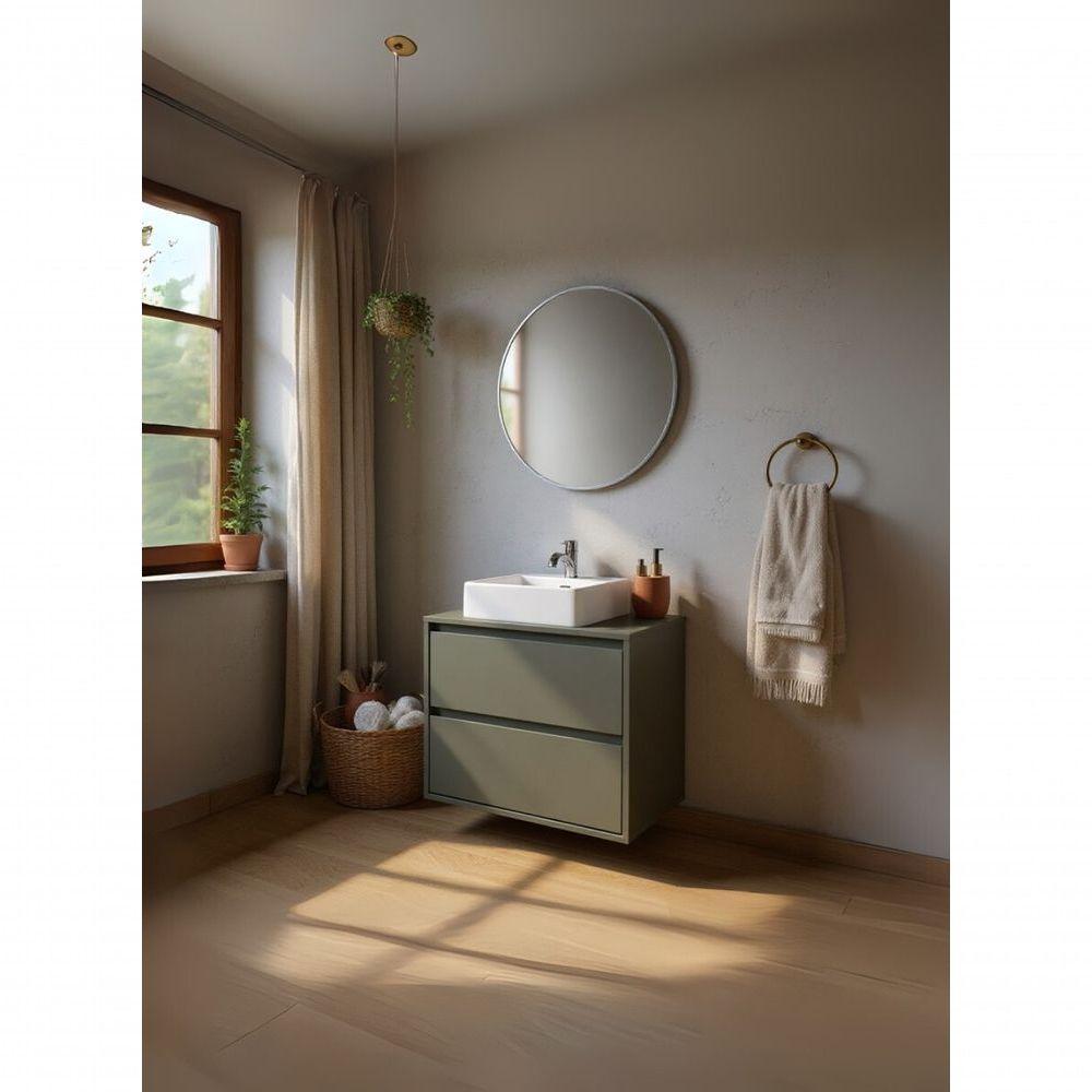 Gabinete Para Banheiro Com Cuba E Espelho Redondo 60cm Mdf Verde Dubai - On Móveis - 1