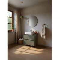 Gabinete Para Banheiro Com Cuba E Espelho Redondo 60cm Mdf Verde Dubai - On Móveis - 1