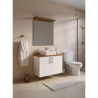 Gabinete Para Banheiro Com Cuba E Espelho Com Led 80cm Mdf Freijo Com Branco Paris - On Móveis