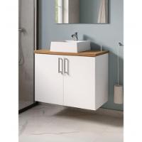 Gabinete Para Banheiro Com Cuba E Espelho Com Led 80cm Mdf Freijo Com Branco Paris - On Móveis - 5