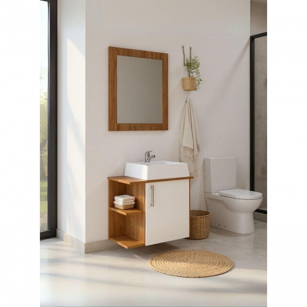 Gabinete Para Banheiro Com Cuba E Espelheira 50cm Mdf Freijo Moscou - On Móveis - 2