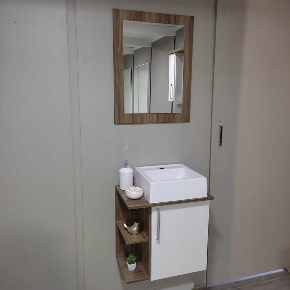 Gabinete Para Banheiro Com Cuba E Espelheira 50cm Mdf Freijo Moscou - On Móveis - 10