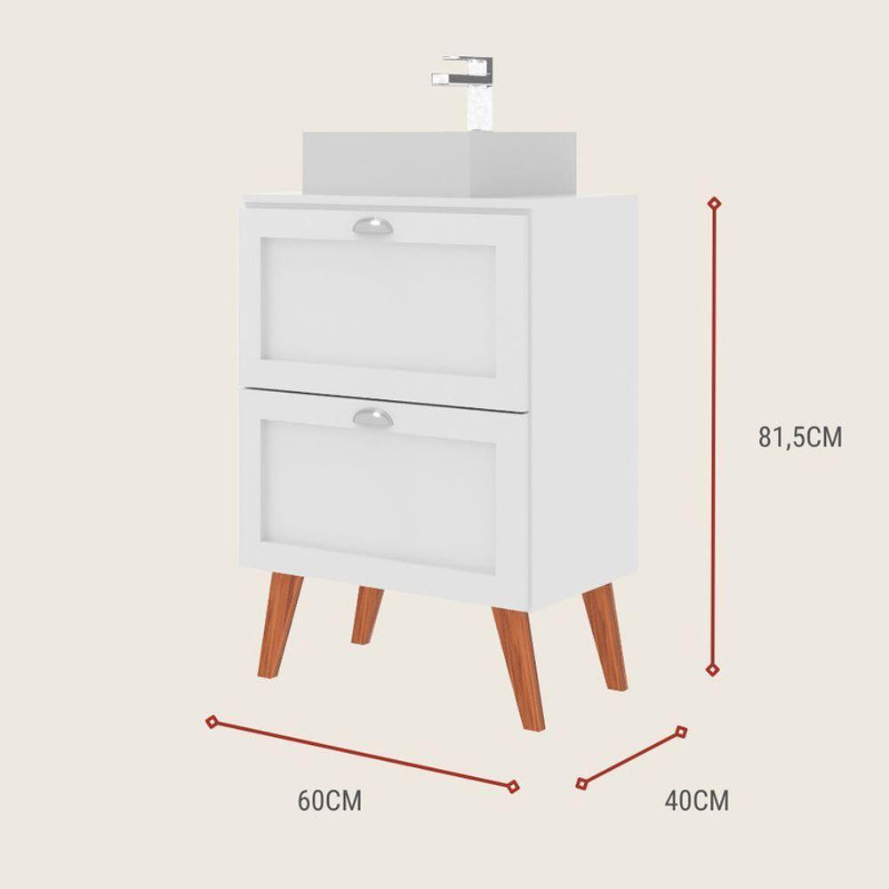 Gabinete Para Banheiro Com Tampo E Cuba 60cm Retro Mdf Branco Milano - On Móveis - 4