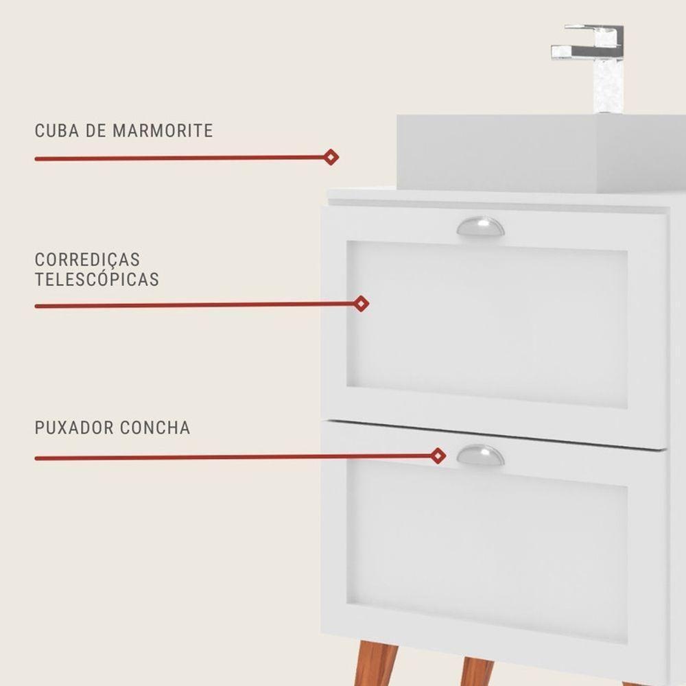 Gabinete Para Banheiro Com Tampo E Cuba 60cm Retro Mdf Branco Milano - On Móveis - 5
