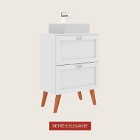 Gabinete Para Banheiro Com Tampo E Cuba 60cm Retro Mdf Branco Milano - On Móveis - 3