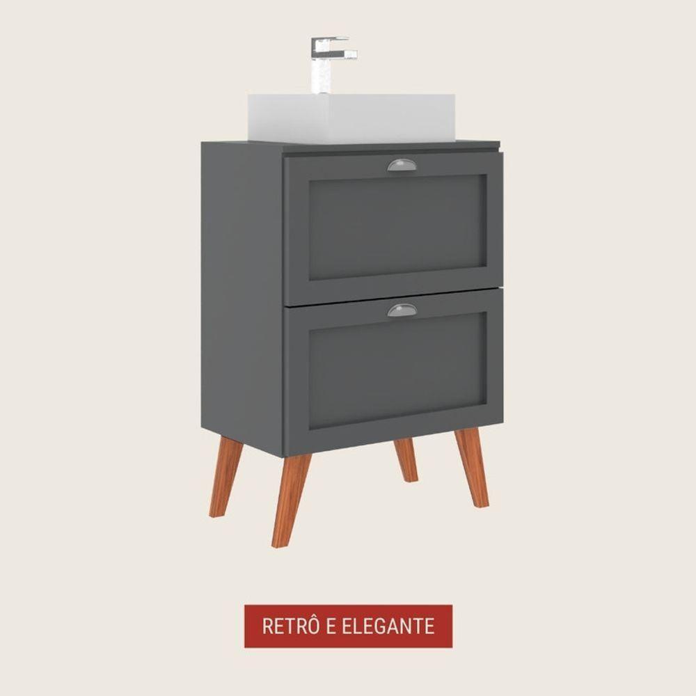 Gabinete Para Banheiro Com Tampo E Cuba 60cm Retro Mdf Grafite Milano - On Móveis - 3
