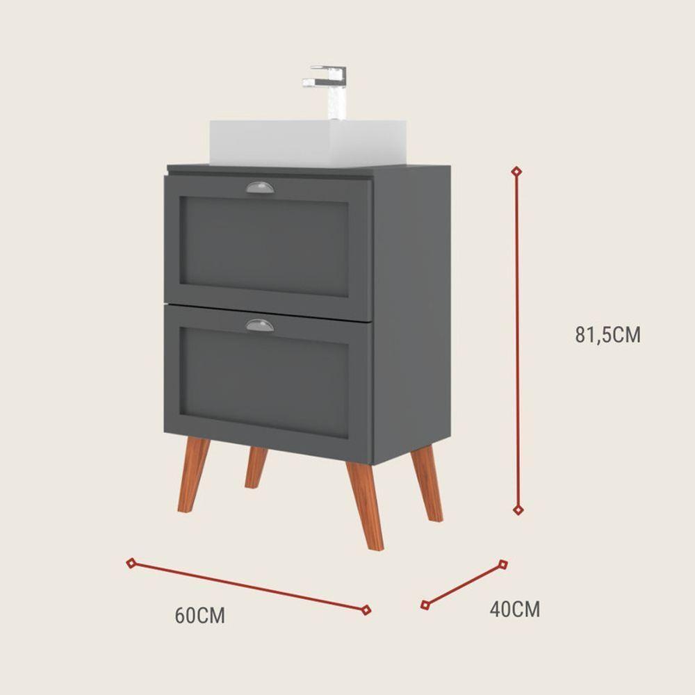 Gabinete Para Banheiro Com Tampo E Cuba 60cm Retro Mdf Grafite Milano - On Móveis - 4