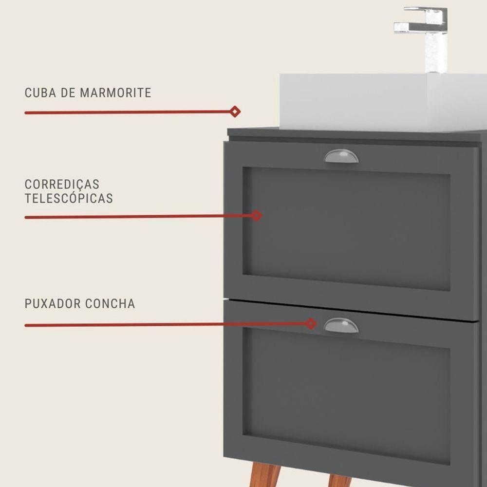 Gabinete Para Banheiro Com Tampo E Cuba 60cm Retro Mdf Grafite Milano - On Móveis - 5