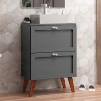 Gabinete Para Banheiro Com Tampo E Cuba 60cm Retro Mdf Grafite Milano - On Móveis - 1